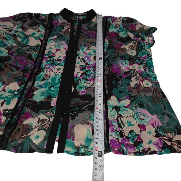 NY Collection Womens Medium Sheer Blouse Floral Mesh Button Up Top Bloomcore - Picture 4 of 8